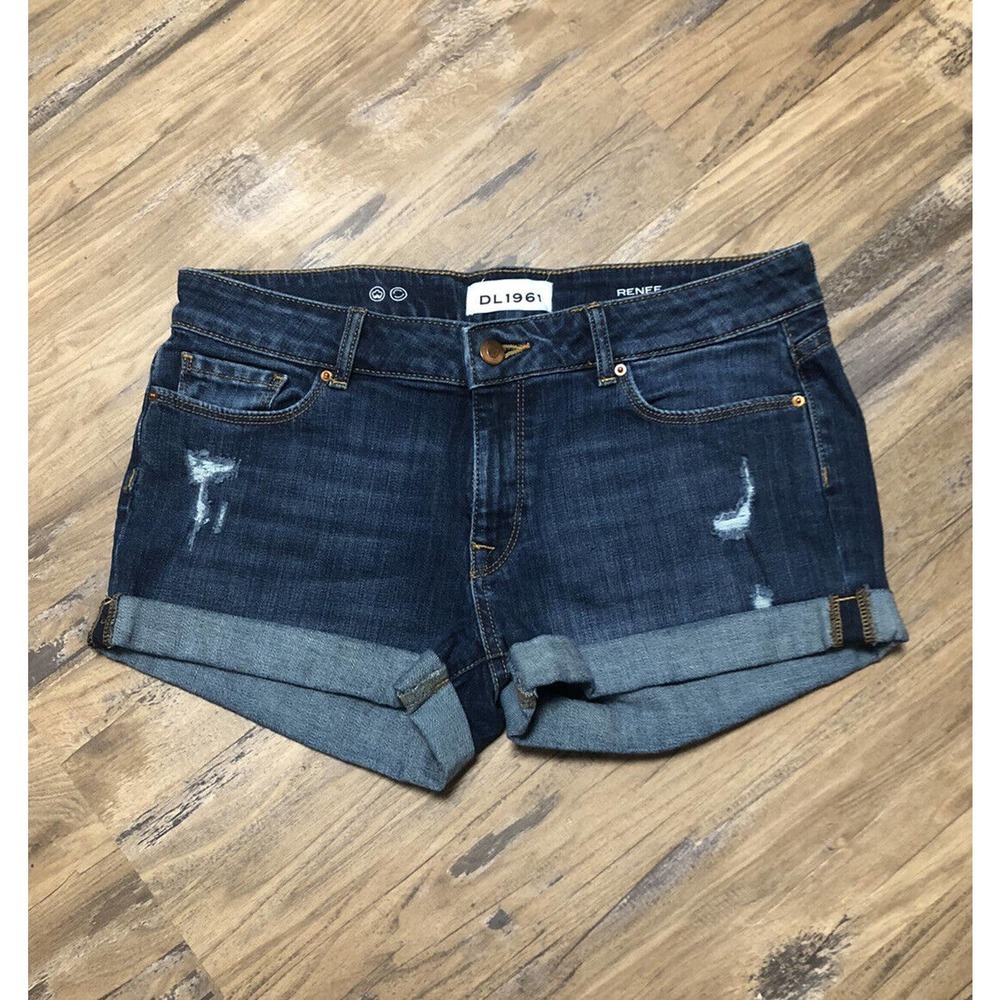 DL1961 Women's Dark Blue Denim Jean Shorts Renee Strive Cut Off Stretch Size 27
